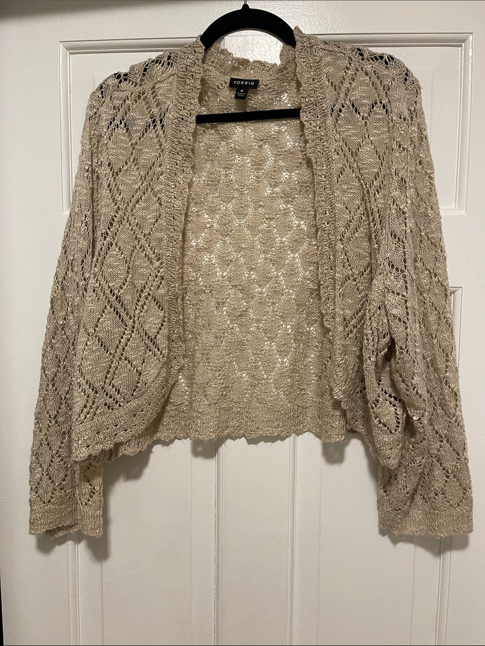 torrid Beige Open-Knit Crochet Cardigan